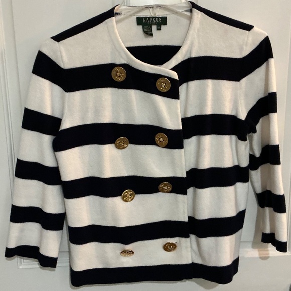 Ralph Lauren Women’s Business  spring cardigan black/white gold buttons  S/P - Picture 3 of 4